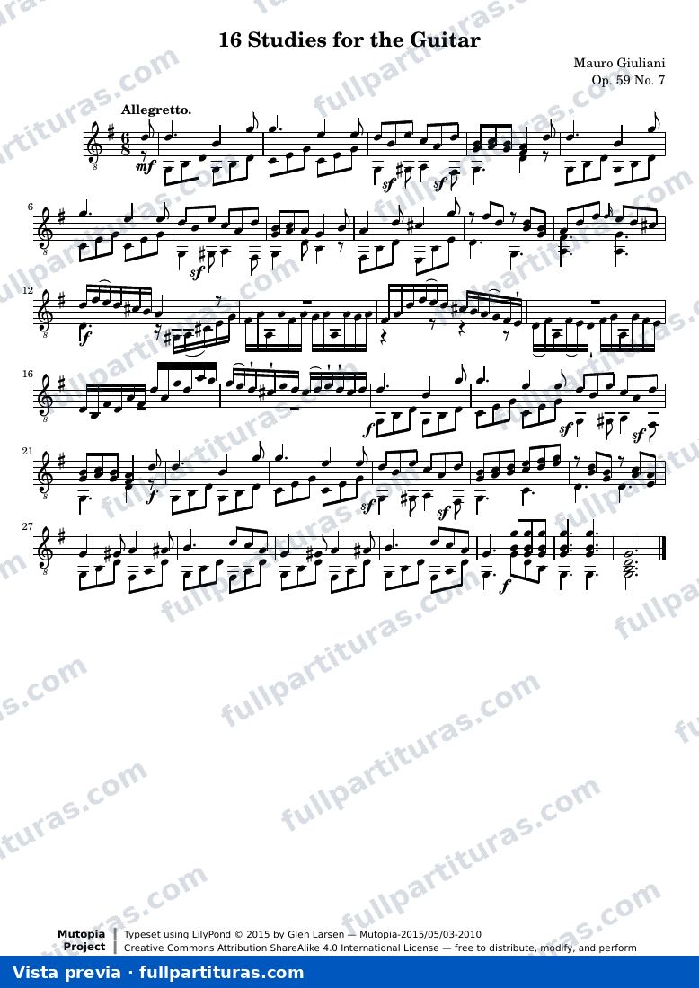 Mauro Giuliani - 16 Studies for the Guitar: No. 7 — preview