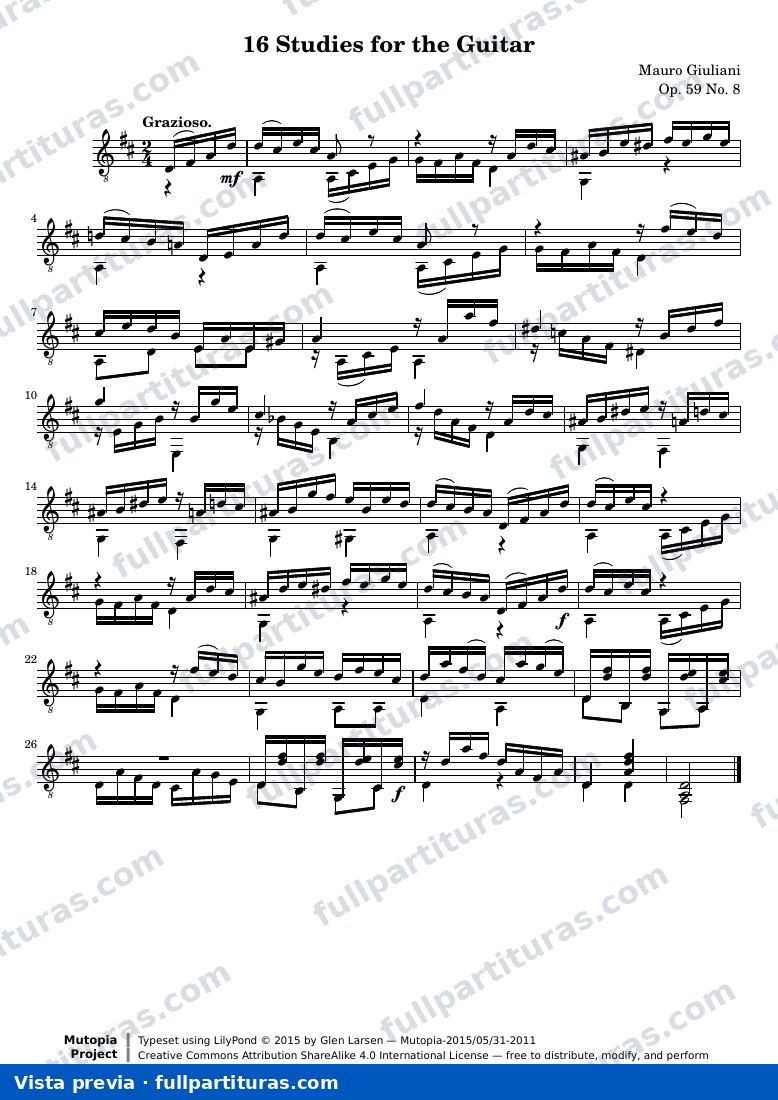 Mauro Giuliani - 16 Studies for the Guitar: No. 8 — preview