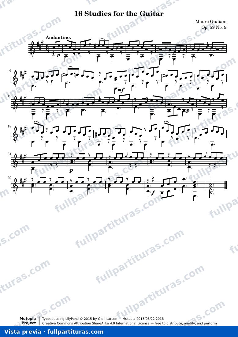Mauro Giuliani - 16 Studies for the Guitar: No. 9 — preview