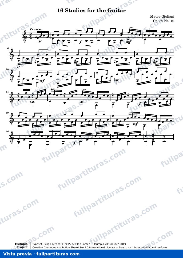 Mauro Giuliani - 16 Studies for the Guitar: No. 10 — preview