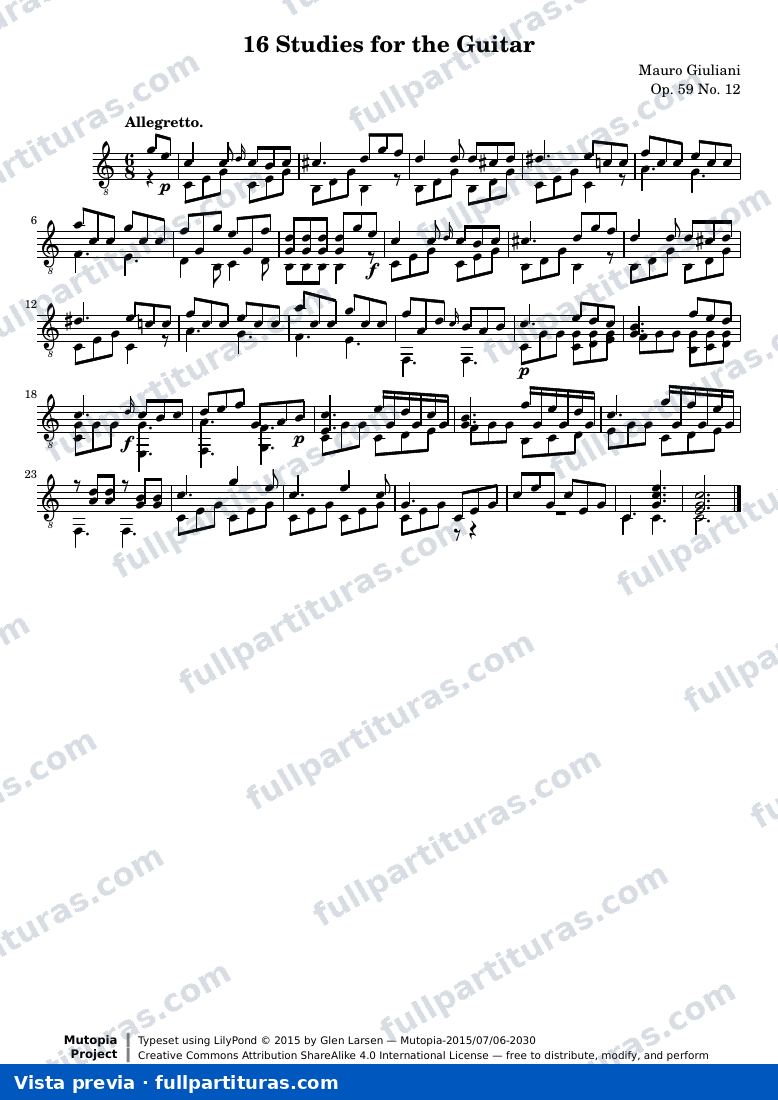 Mauro Giuliani - 16 Estudios para Guitarra: No. 12 — preview