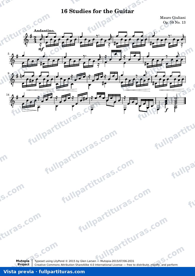 Mauro Giuliani - 16 Studies for the Guitar: No. 13 — preview