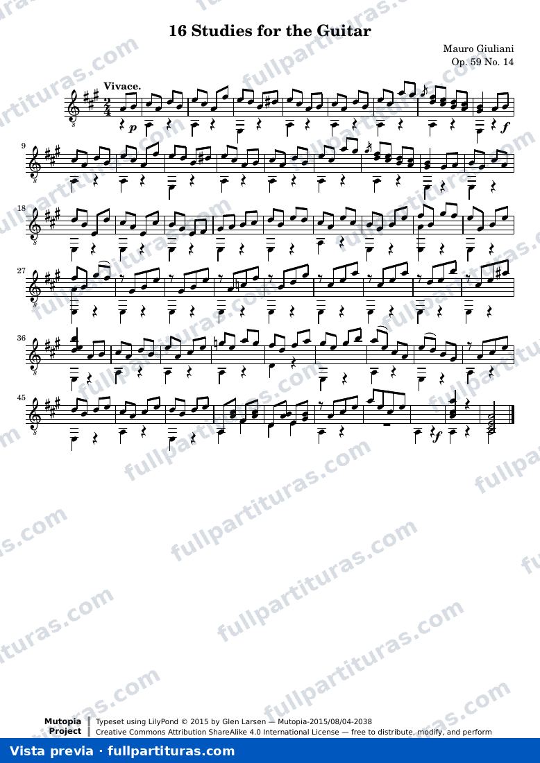 Mauro Giuliani - 16 Studies for the Guitar: No. 14 — preview