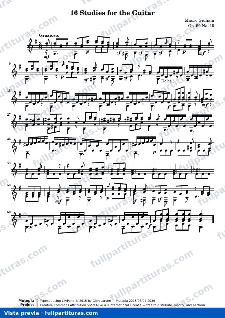 Mauro Giuliani - 16 Estudios para Guitarra: No. 15 — preview