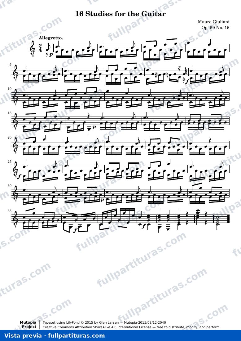 Mauro Giuliani - 16 Studies for the Guitar: No. 16 — preview