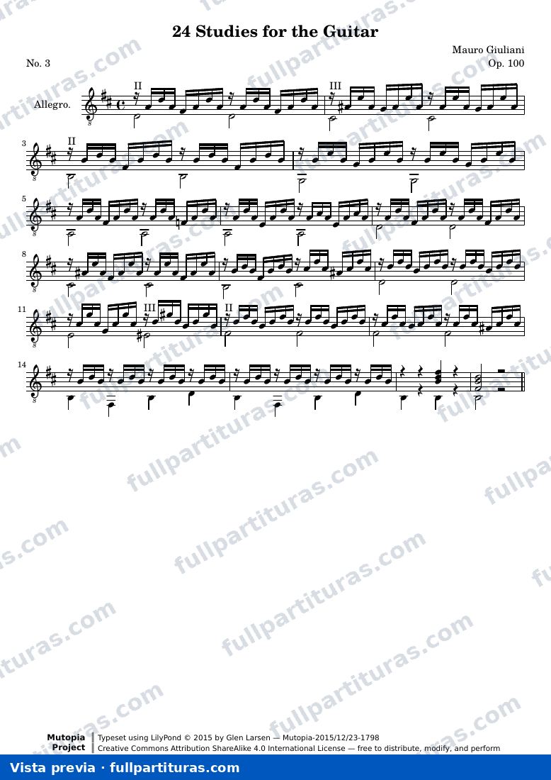 Mauro Giuliani - 24 Estudios para Guitarra No. 3 — vista previa