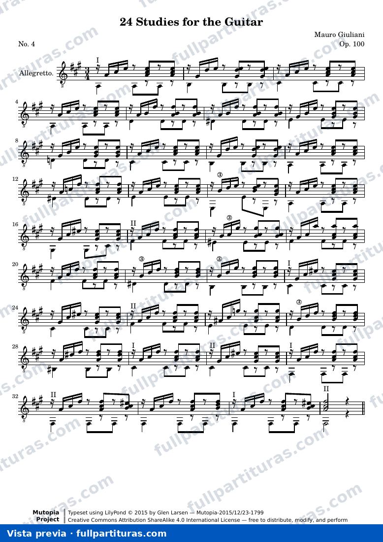 Mauro Giuliani - 24 Studies for the Guitar, No. 4 — preview