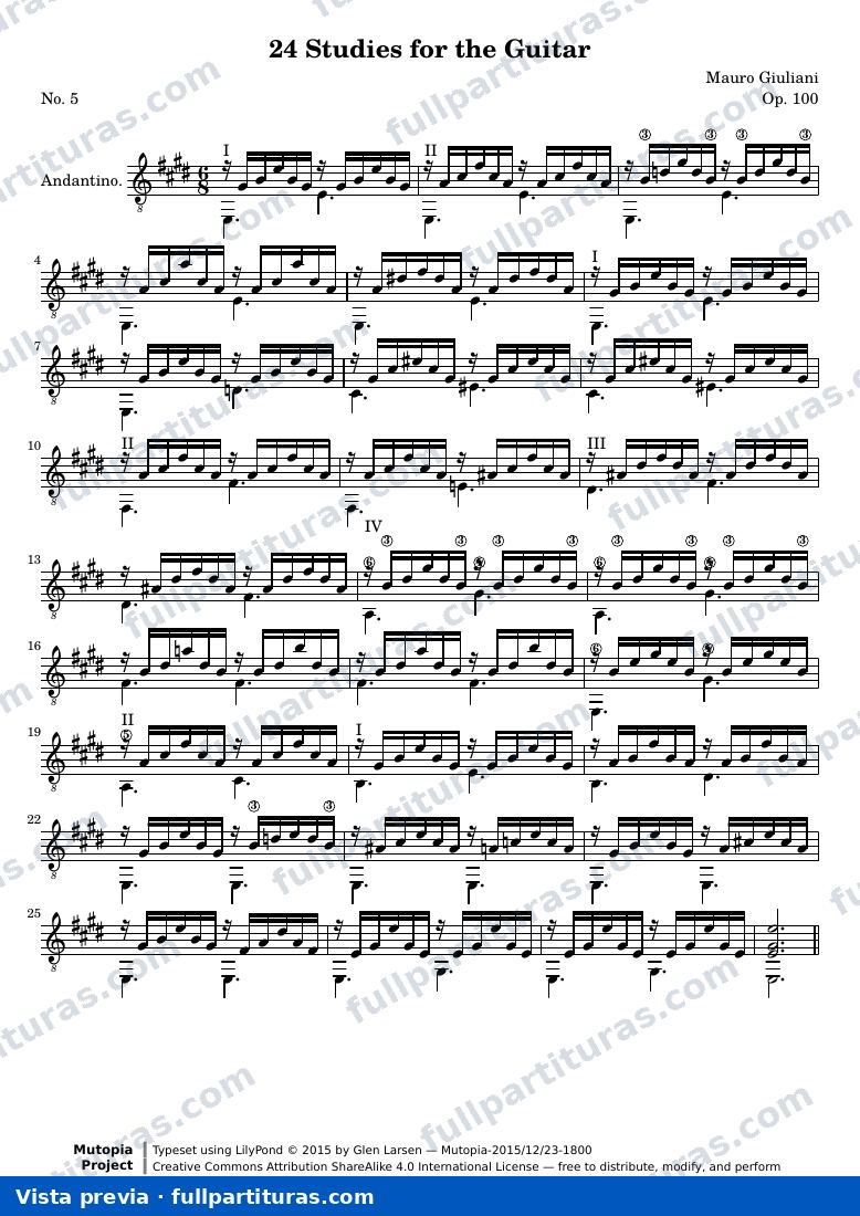 Mauro Giuliani - 24 Estudios para Guitarra, No. 5 — preview