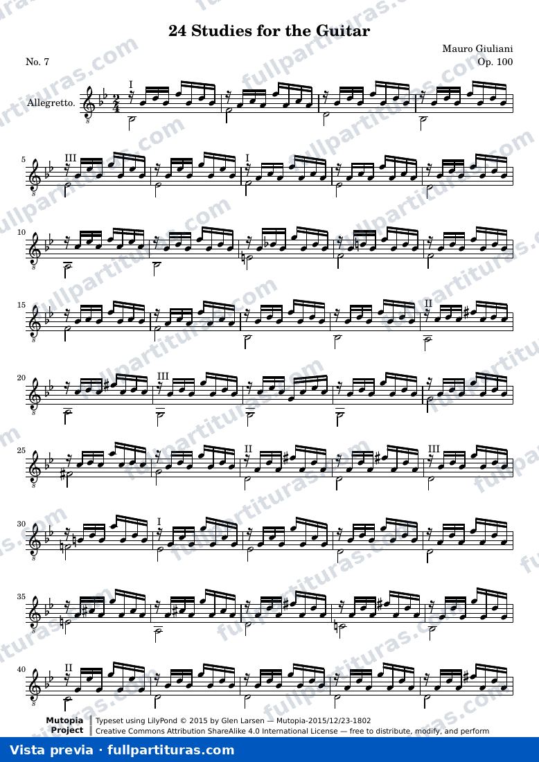 Mauro Giuliani - 24 Studies for the Guitar, No. 7 — preview