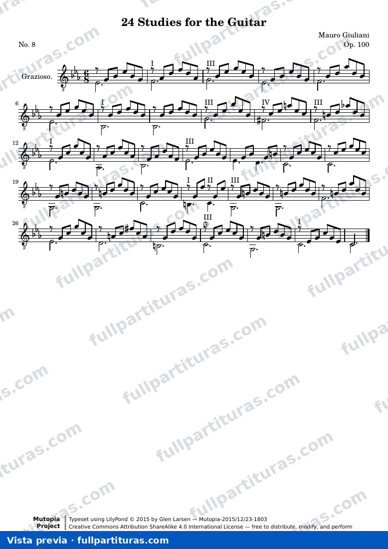 Mauro Giuliani - 24 Estudios para Guitarra, No. 8 — preview