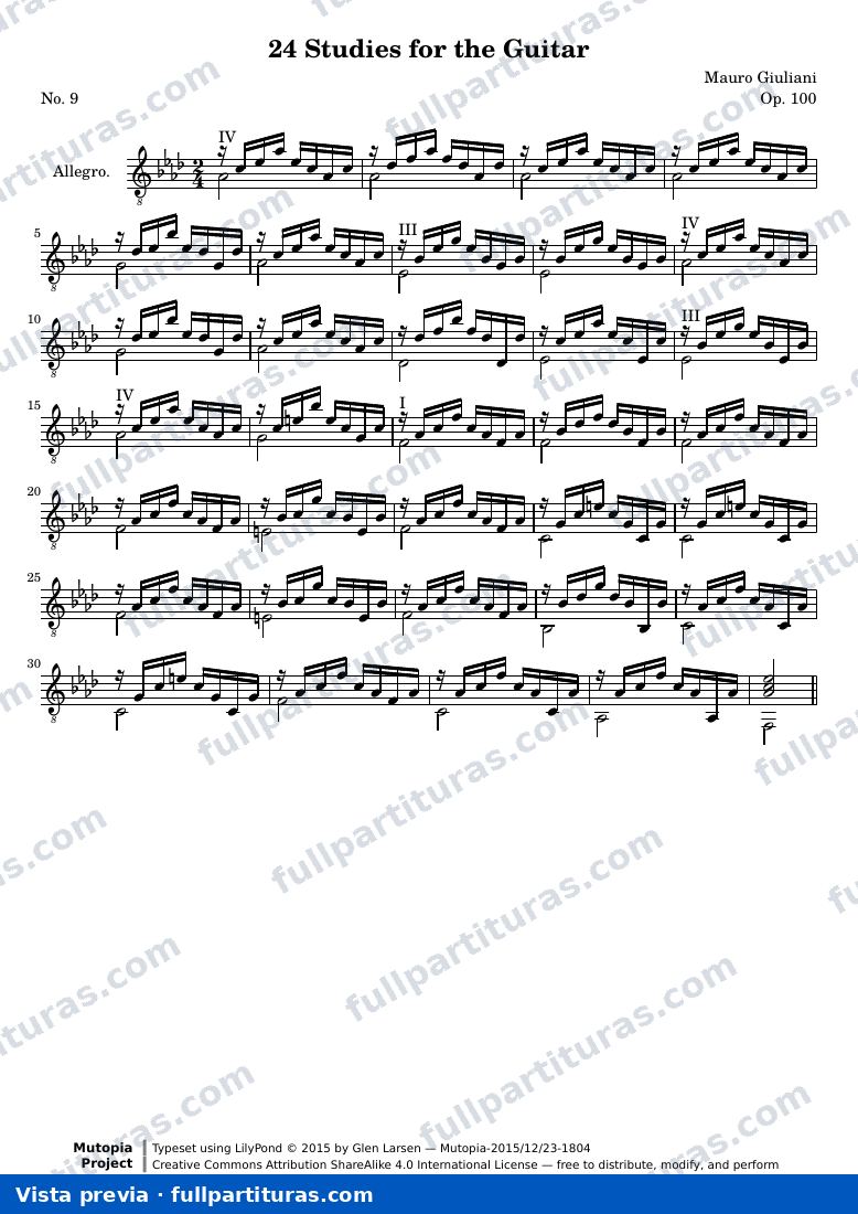 Mauro Giuliani - 24 Estudios para Guitarra, No. 9 — preview