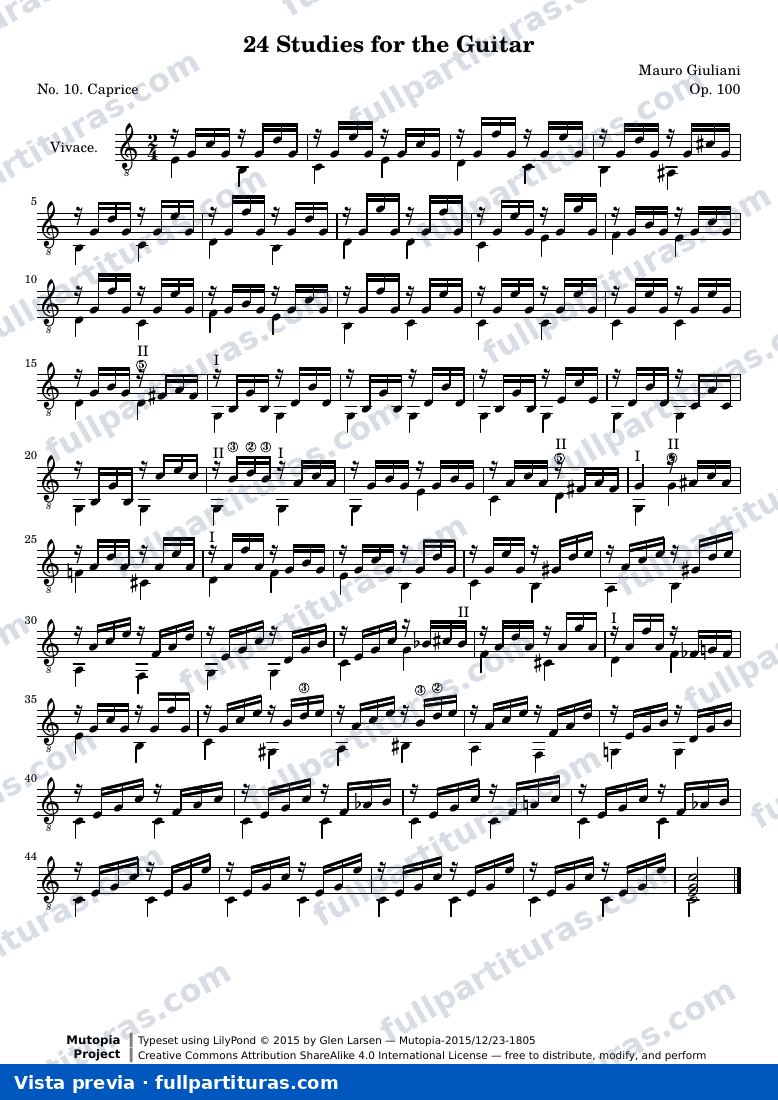 Mauro Giuliani - 24 Studies for the Guitar, No. 10 — preview