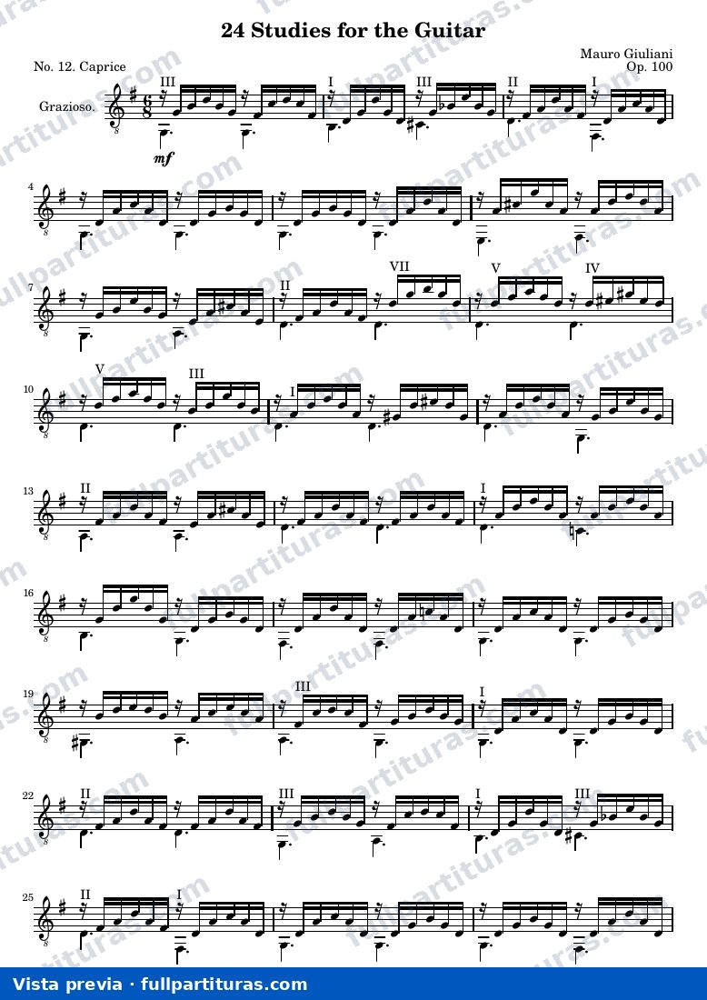 Mauro Giuliani - 24 Estudios para guitarra, No. 12 — preview