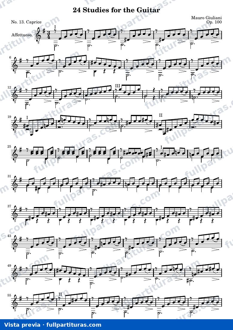 Mauro Giuliani - 24 Studies for the Guitar, No. 13 — preview