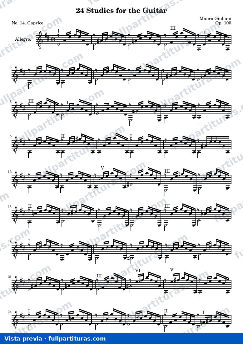 Mauro Giuliani - 24 Studies for the Guitar, No. 14 — preview