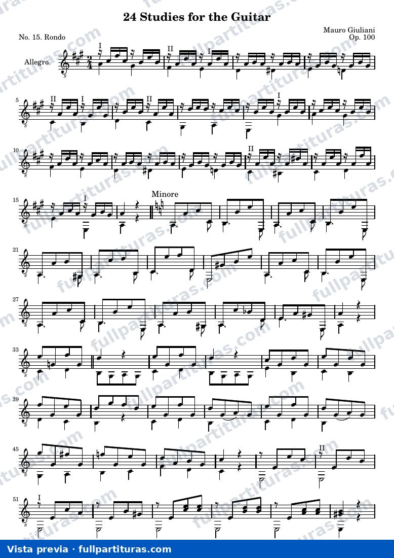 Mauro Giuliani - 24 Studies for the Guitar, No. 15 — preview