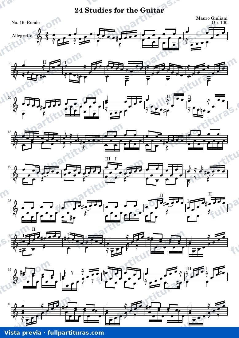 Mauro Giuliani - 24 Estudios para Guitarra, Nº 16 — preview