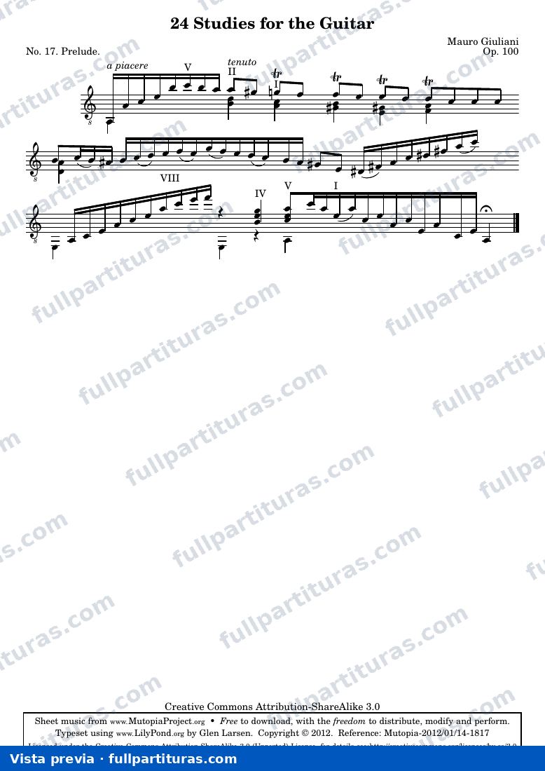 Mauro Giuliani - 24 Studies for the Guitar No. 17 — preview