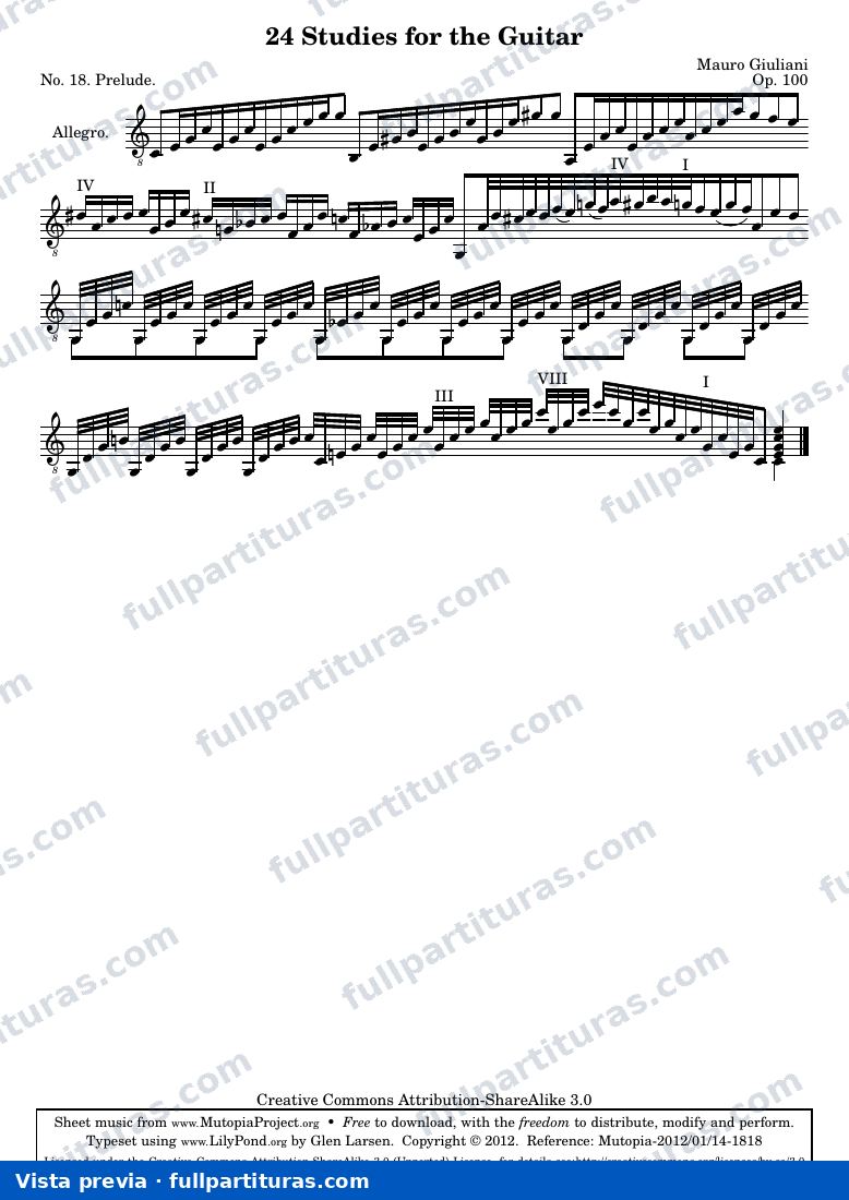 Mauro Giuliani - 24 Estudios para Guitarra No. 18 — vista previa