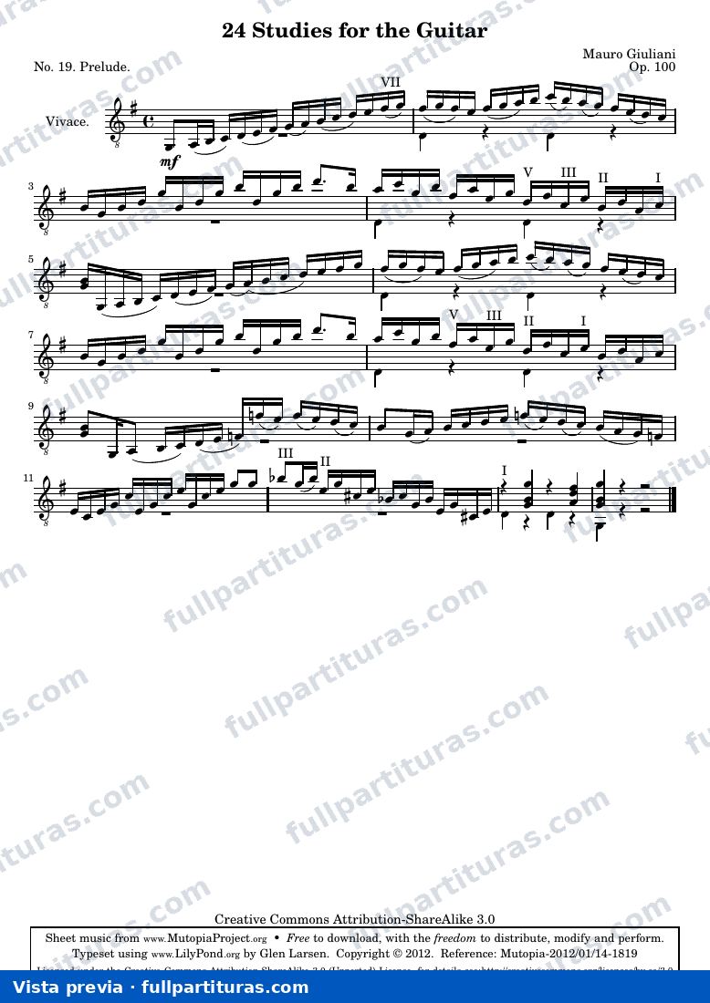 Mauro Giuliani - 24 Estudios para Guitarra, Op. 100 No. 19 — preview