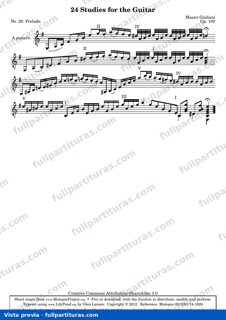 Mauro Giuliani - 24 Studies for the Guitar, No. 20 — preview