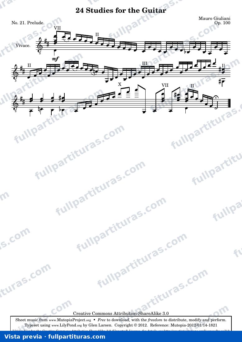 Mauro Giuliani - 24 Estudios para Guitarra No. 21 — preview