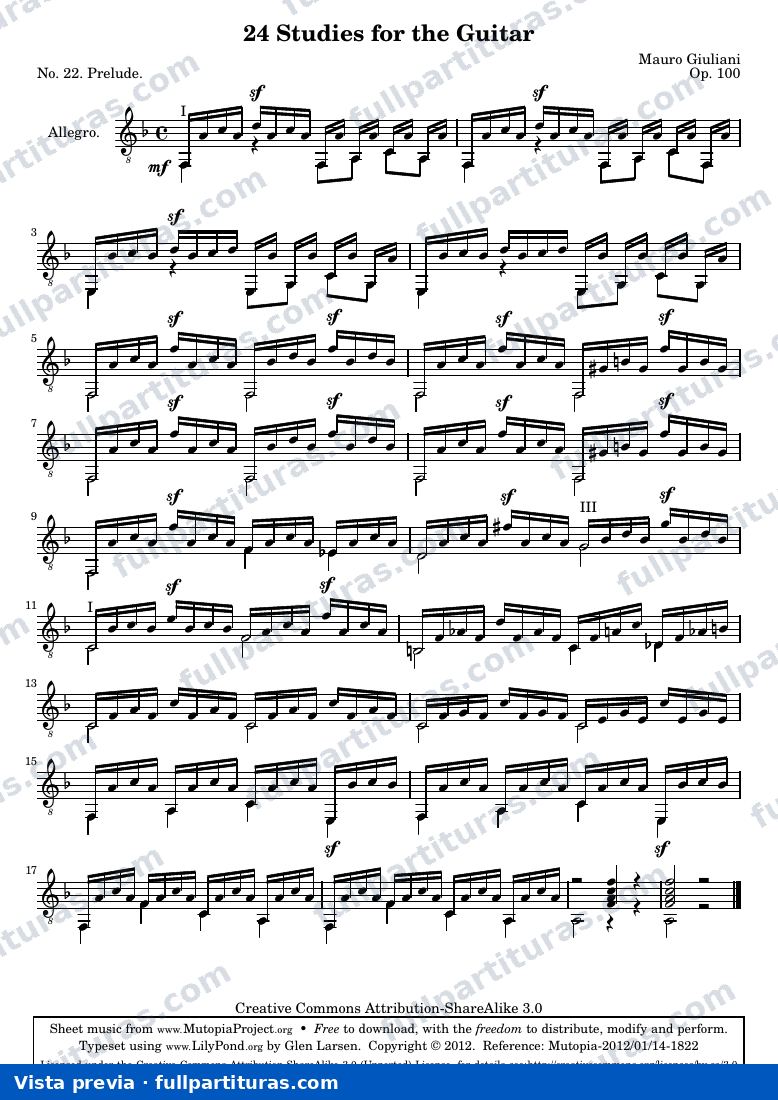 Mauro Giuliani - 24 Studies for the Guitar, No. 22 — preview