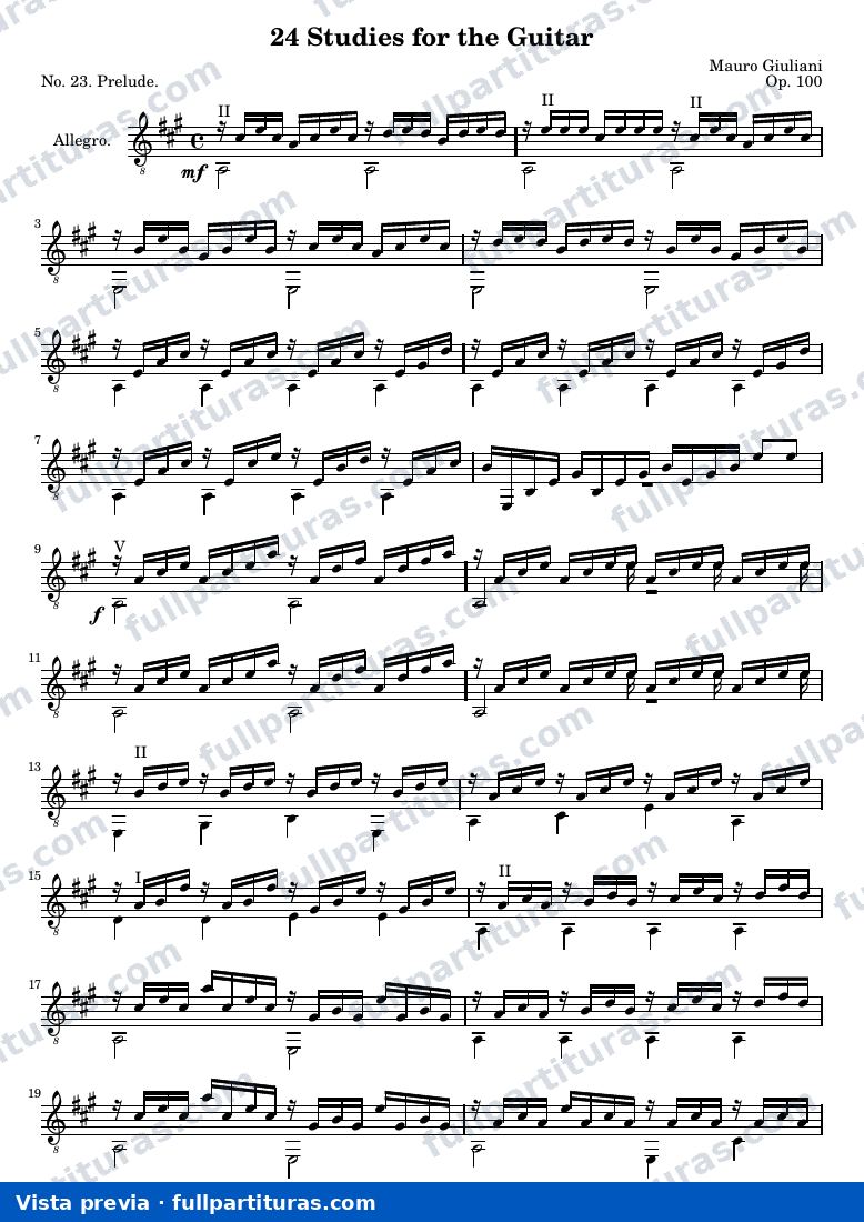 Mauro Giuliani - 24 Estudios para Guitarra No. 23 — preview