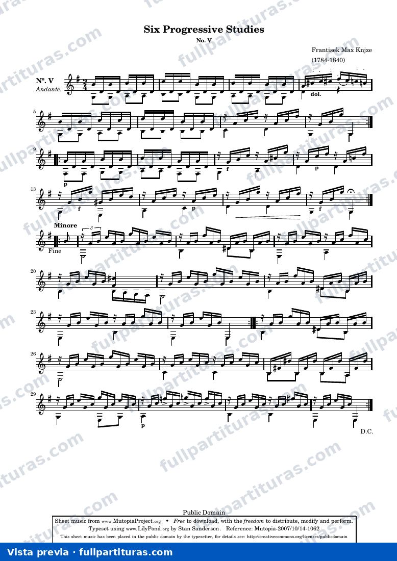 Ferdinand Kauer - Six Progressive Studies No. V — preview
