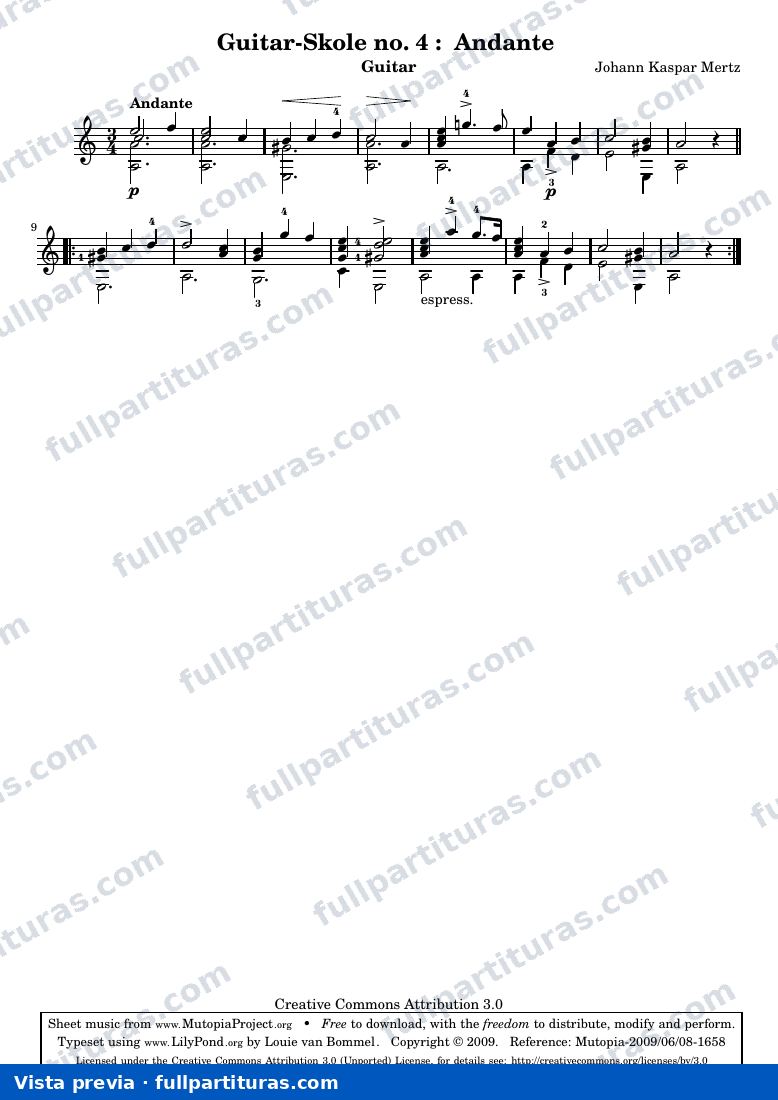 Johann Kaspar Mertz - Guitar-Skole no. 4: Andante — preview