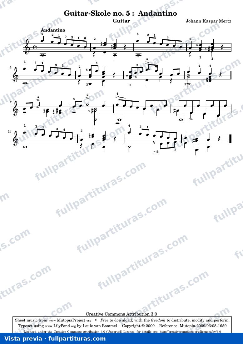 Johann Kaspar Mertz - Guitar-Skole no. 5: Andantino — preview
