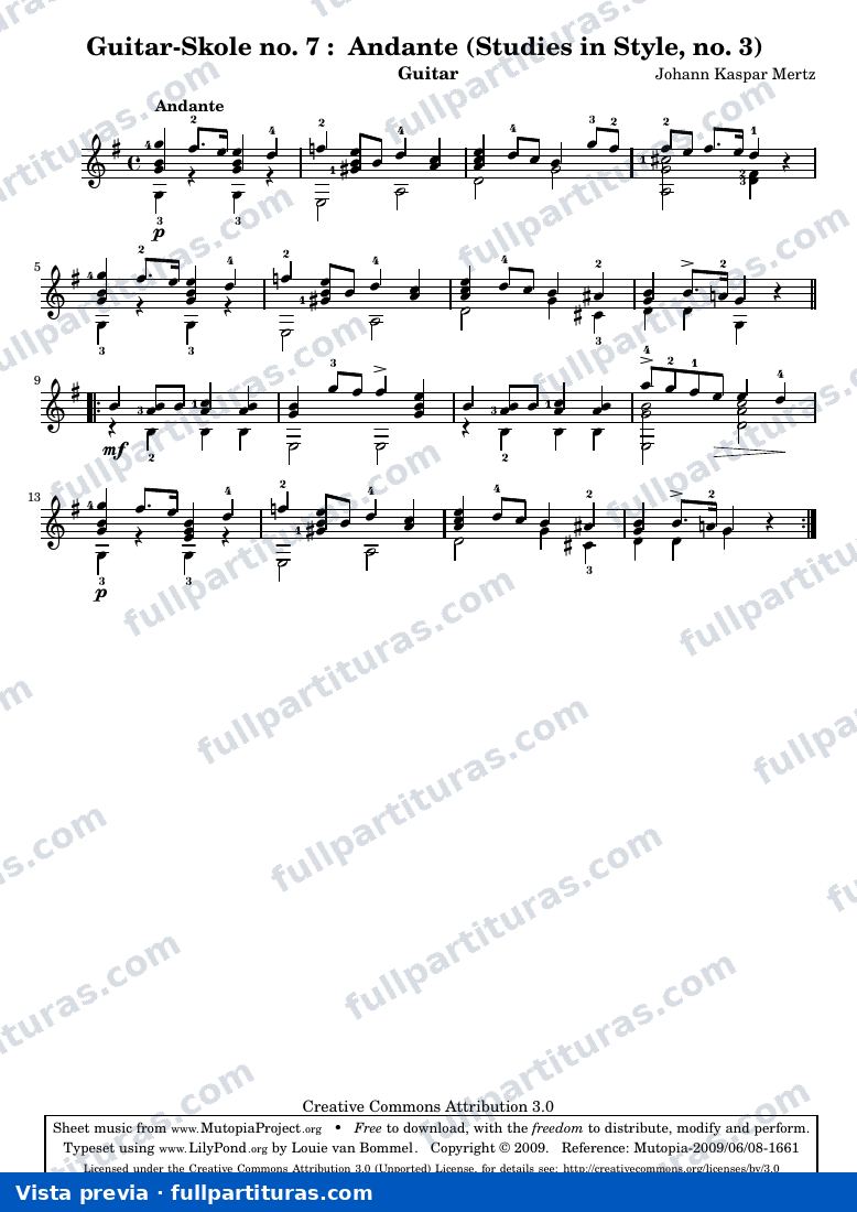 Joseph Kaspar Mertz - Guitar-Skole no. 7: Andante (Studies in Style, no. 3) — preview
