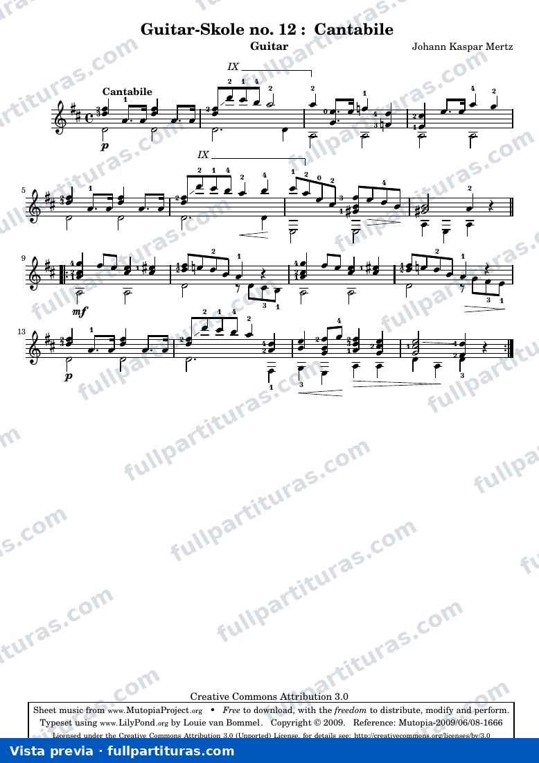 Johann Kaspar Mertz - Guitar-Skole no. 12: Cantabile — preview