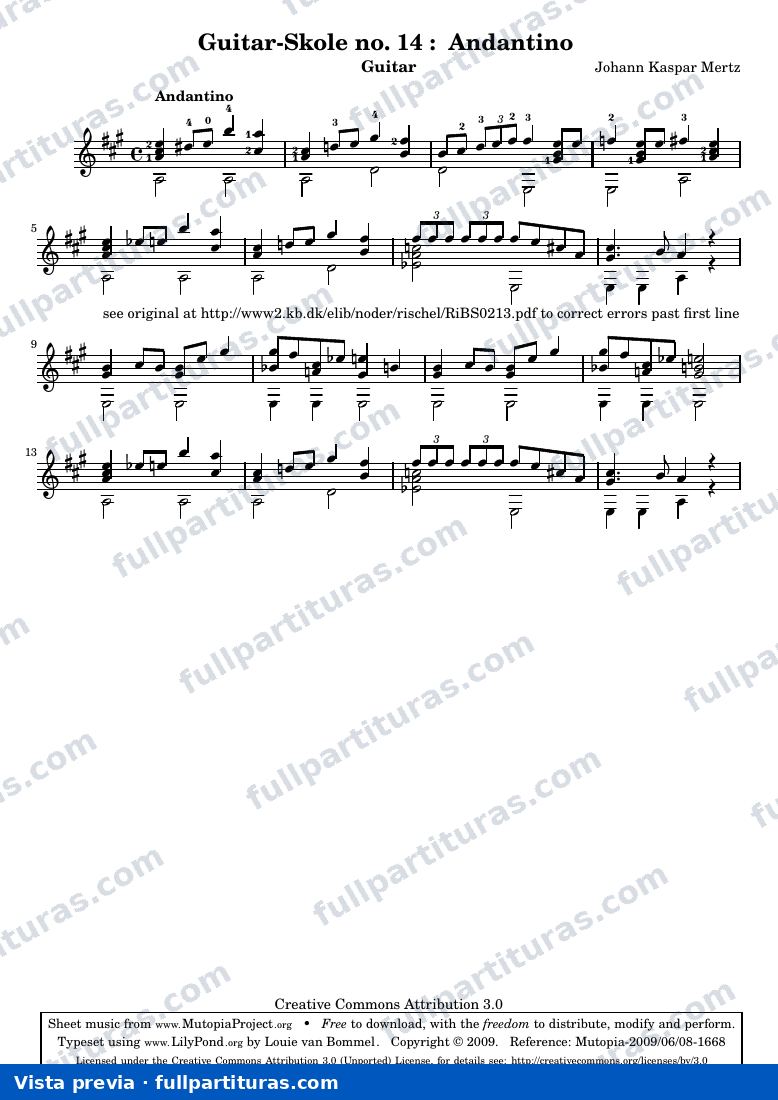 Johann Kaspar Mertz - Guitar-Skole no. 14: Andantino — preview
