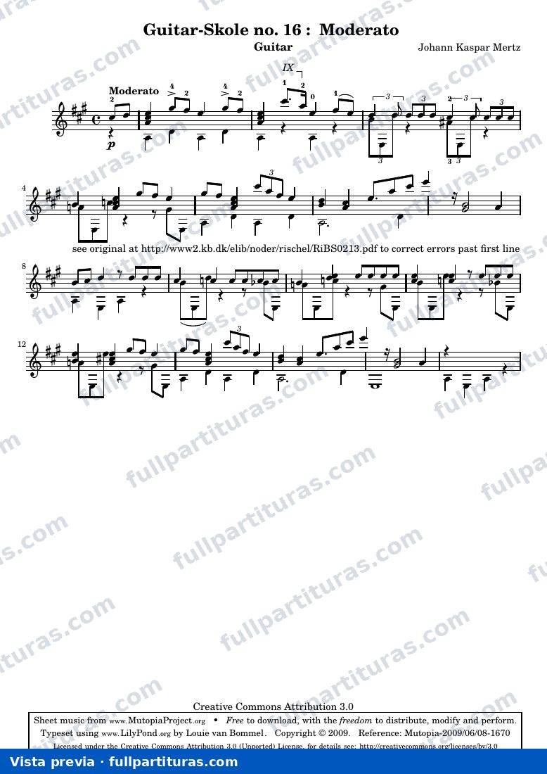 Johann Kaspar Mertz - Guitar-Skole no. 16 Moderato — preview