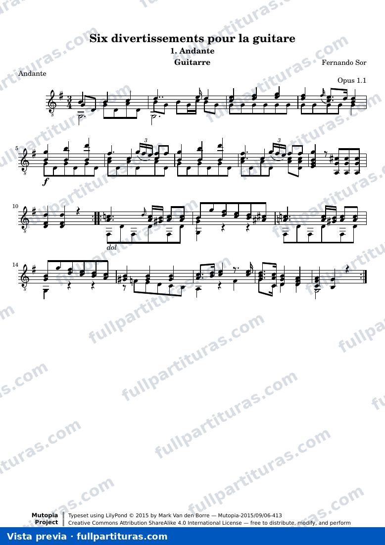 Fernando Sor - Divertissements pour la guitare, n°1 Andante — preview