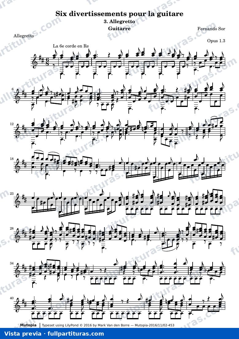 Fernando Sor - Divertissements pour la guitare, n°3 Allegretto — preview