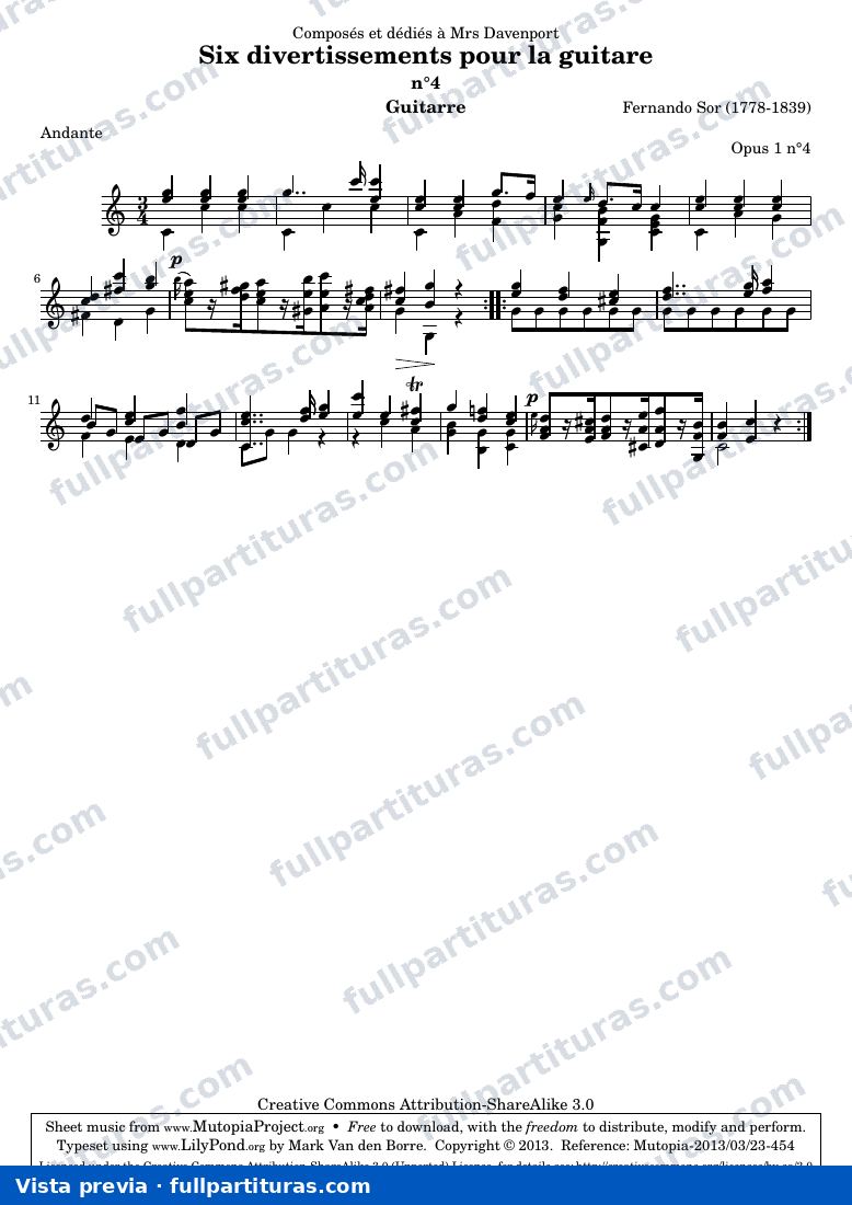 Fernando Sor - Divertissements pour la guitare, n°4 — preview