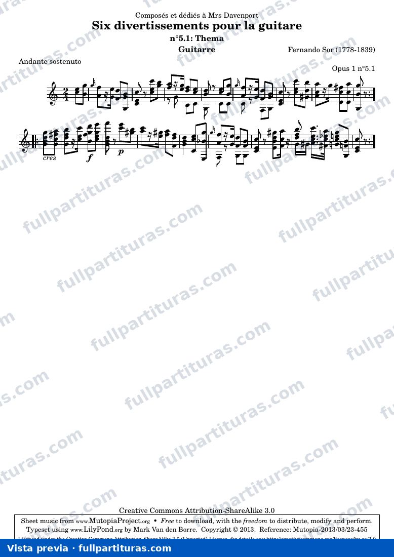 Fernando Sor - Divertissements pour la guitare, n°5.1 — preview