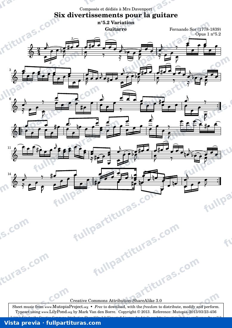 Fernando Sor - Divertissements pour la guitare, n°5.2 — preview