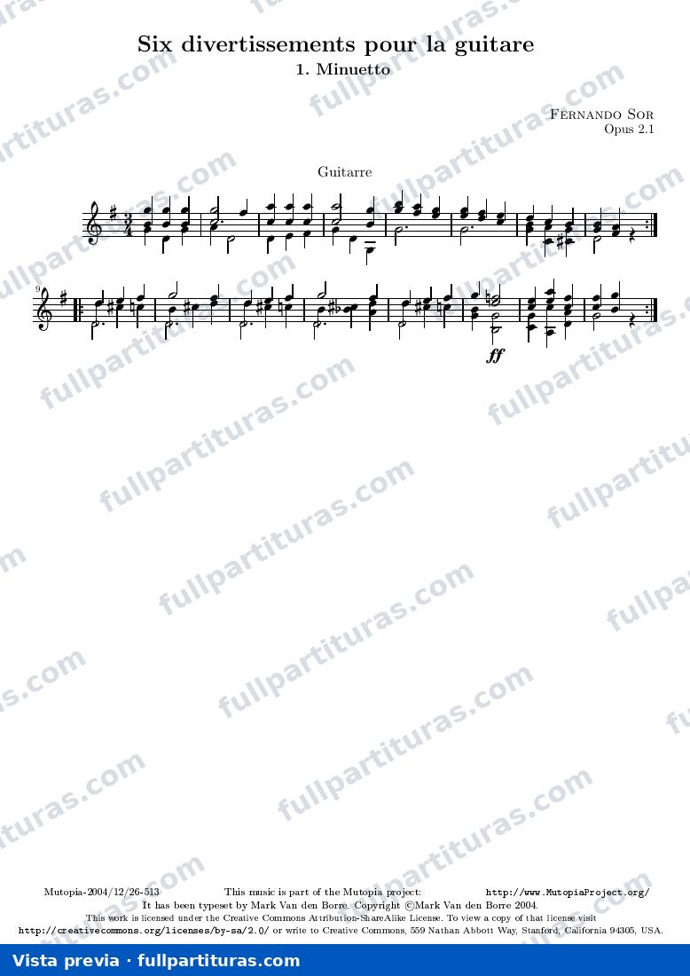 Fernando Sor - Six divertissements pour la guitare, n°1 Minuetto — preview
