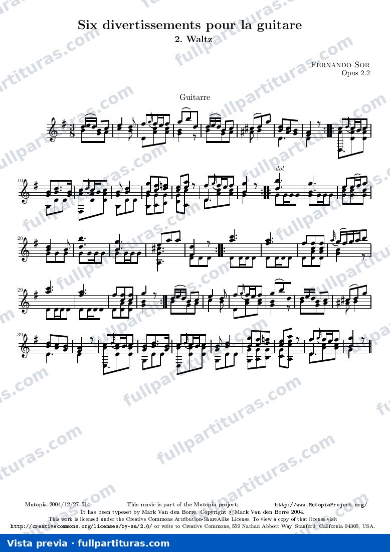 Fernando Sor - Six Divertissements pour la Guitare, No. 2 Waltz — preview
