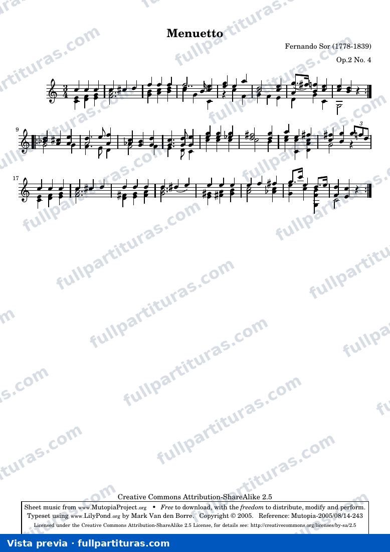 Fernando Sor - Six divertissements pour la guitare, n°4 Menuetto — preview