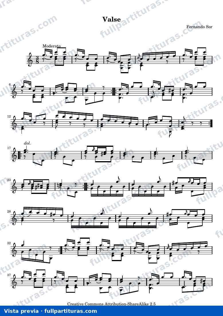 Fernando Sor - Six divertissements pour la guitare, n°5 Valse — preview
