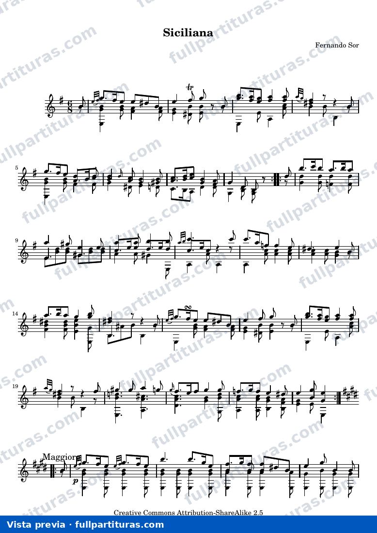 Fernando Sor - Six divertissements pour la guitare, n°6 Siciliana — preview