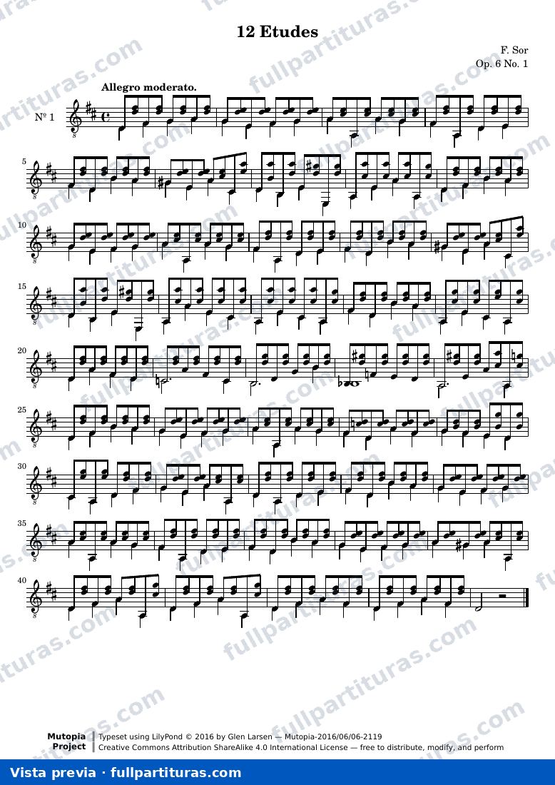 Fernando Sor - 12 Etudes, No. 1 — preview