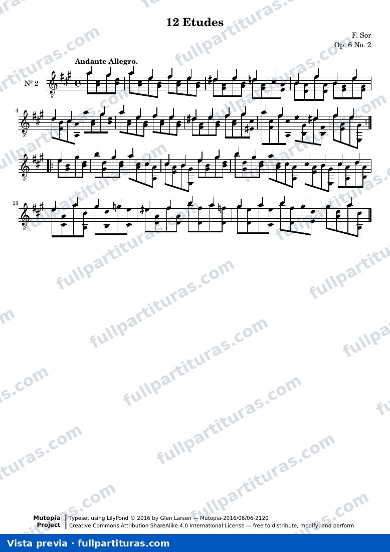 Fernando Sor - 12 Etudes, No. 2 — preview