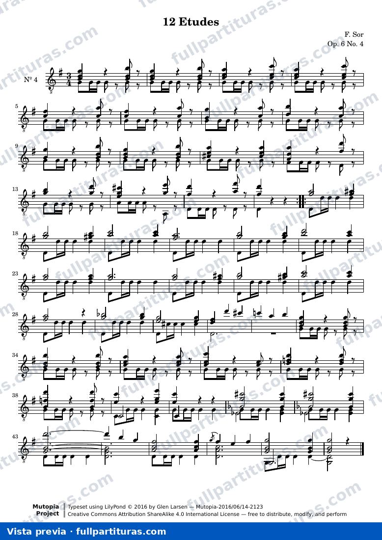 Fernando Sor - 12 Etudes, No. 4 — preview