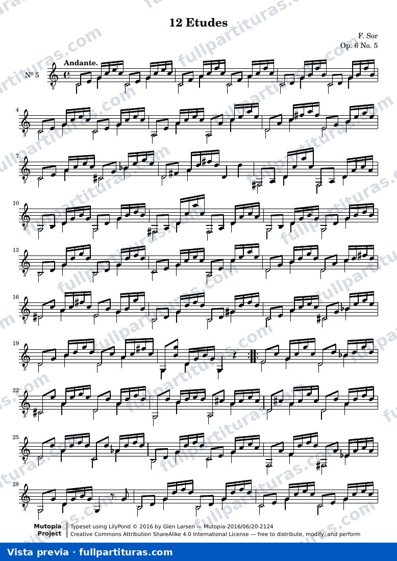 Fernando Sor - 12 Estudios, No. 5 — preview