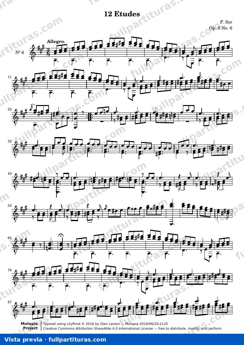 Fernando Sor - 12 Estudios, No. 6 — preview